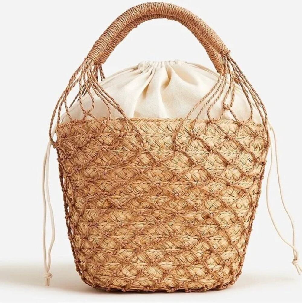 J. Crew NEW Sedona Straw Woven Basket Hand Bag Purse Canvas Lined JCrew J Crew